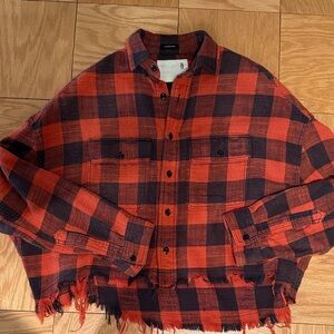 NWOT R13 CROPPED PLAID WORK SHIRT
